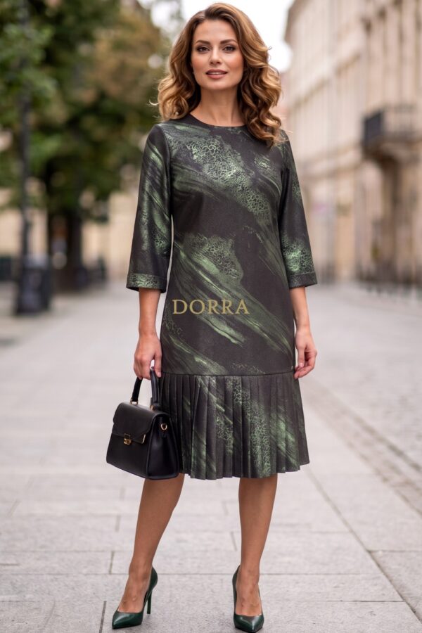 Rochie de ocazie Patty din stofă cu imprimeu metalizat verde - detaliu