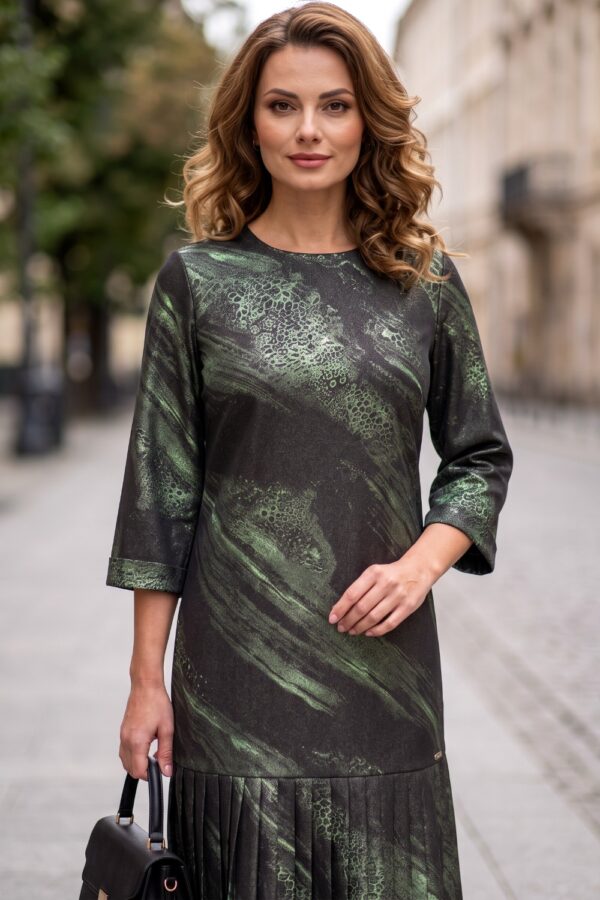 Rochie de ocazie Patty din stofă cu imprimeu metalizat verde - imagine 2