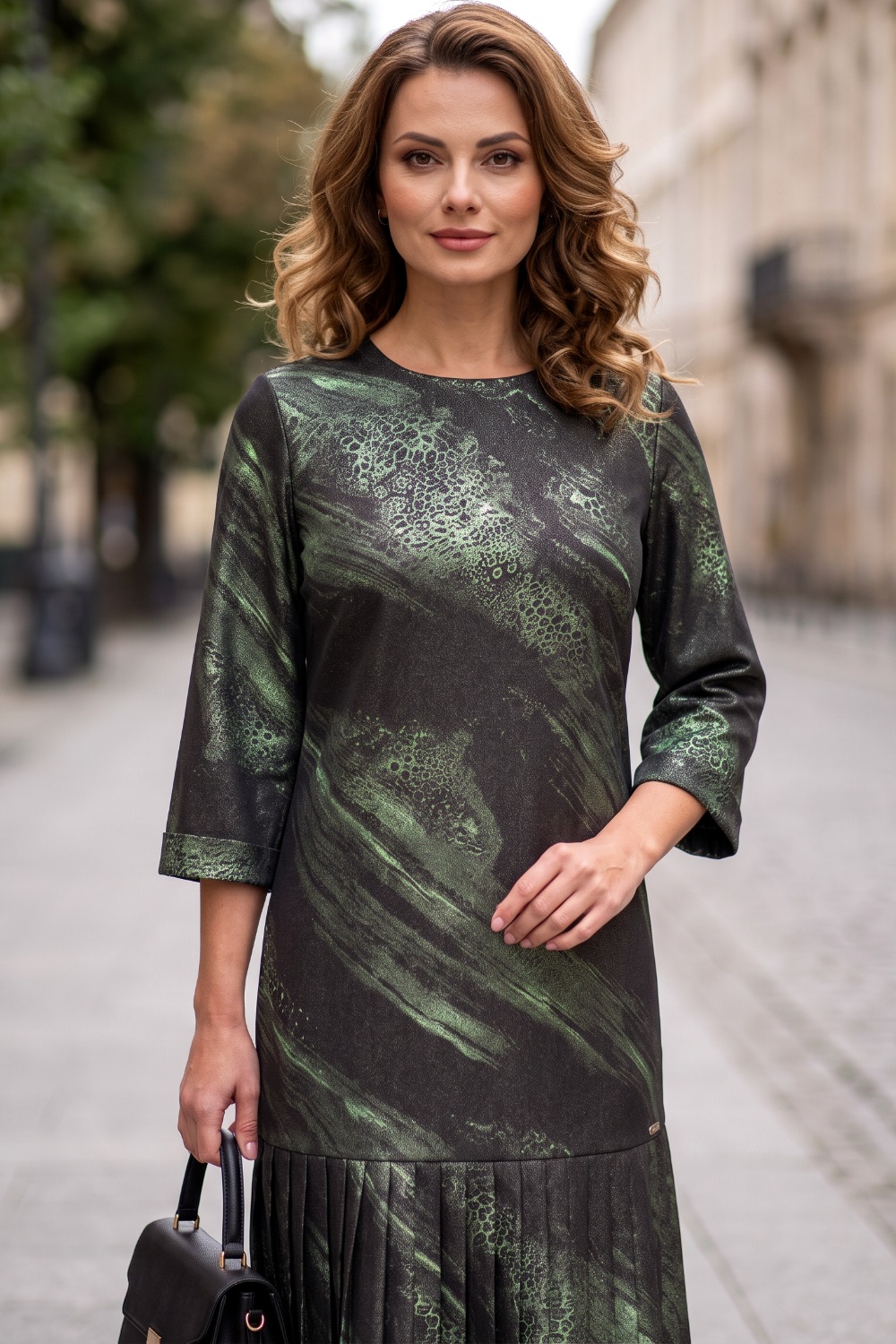 Rochie de ocazie Patty din stofă cu imprimeu metalizat verde - imagine 2